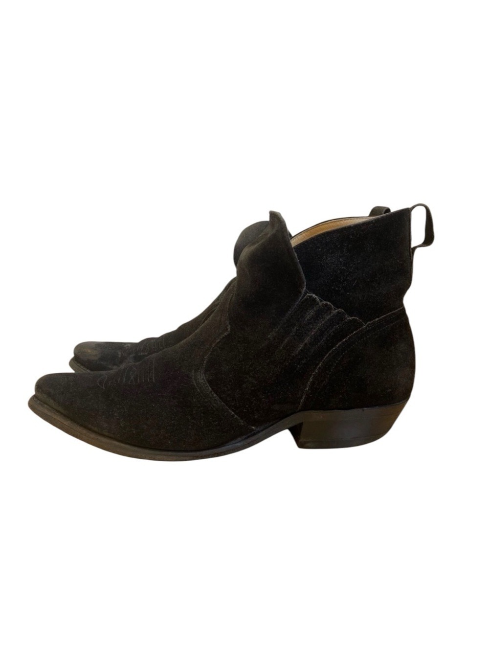Boulet men ankle western boots genuine suede black leather pointed toe size 11